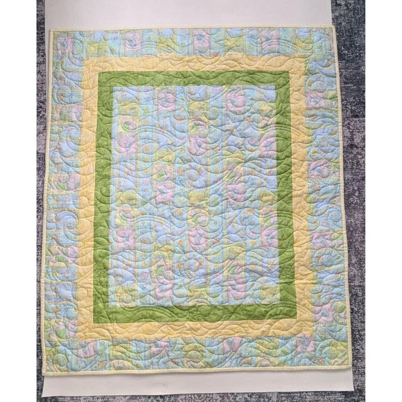 Animal Baby Quilt Handmade Gender Neutral 38" X 44" Blue Pink Yellow Green - Picture 7 of 8